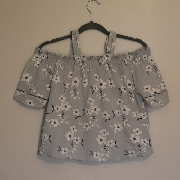 Off the Shoulder Light Blue Flower Top | 006 - Picture 4 of 4